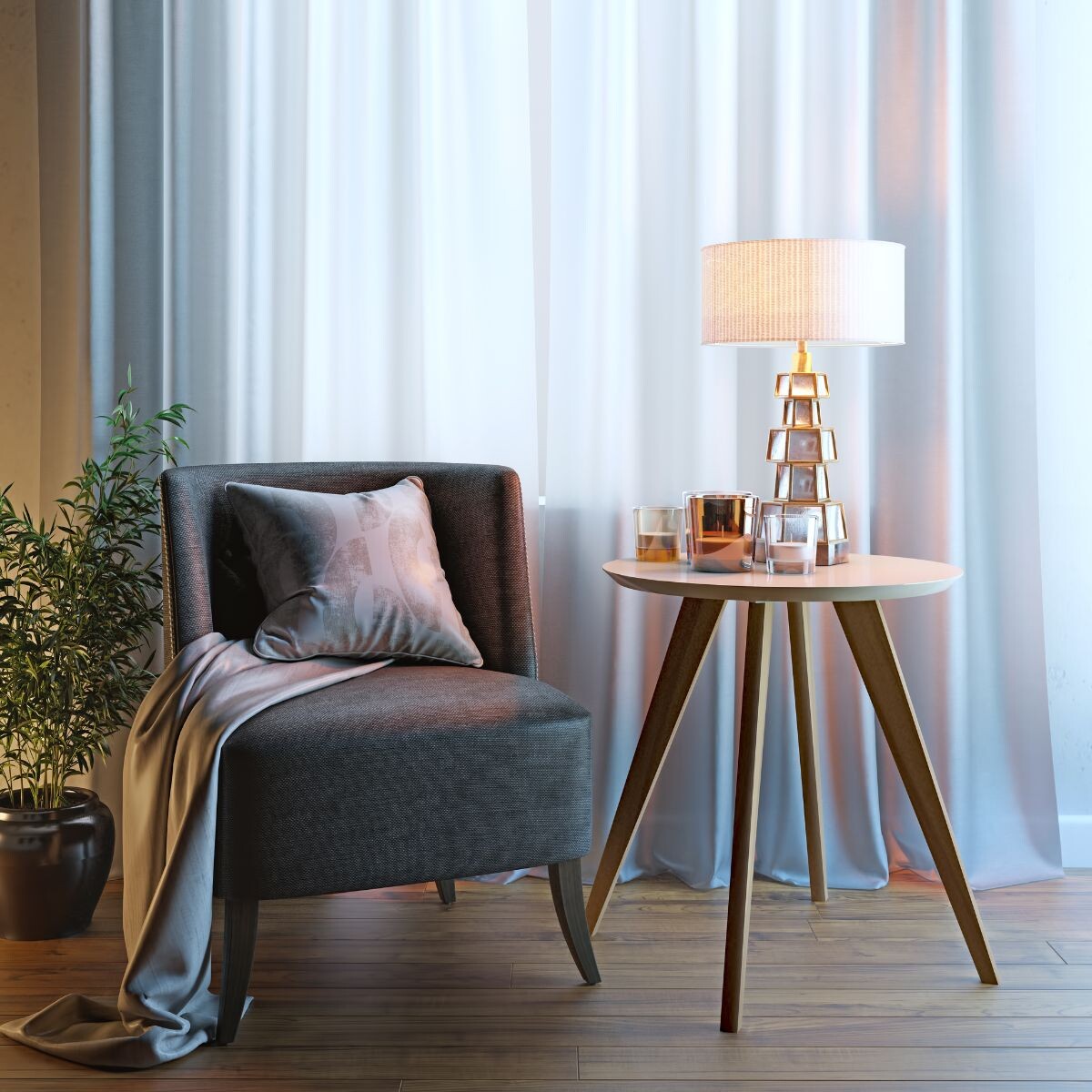 Mesa Lateral Classic - Off White y Natural 