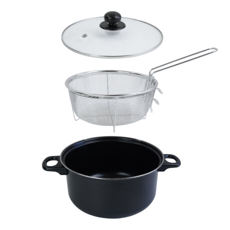 Olla freidora con colador y tapa de vidrio Olla freidora con colador y tapa de vidrio