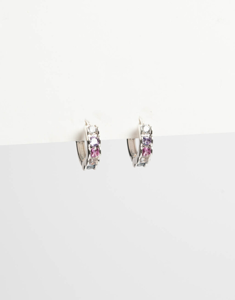 Aros Argollas Strass Aros Argolla Cubic En Color - Plateado