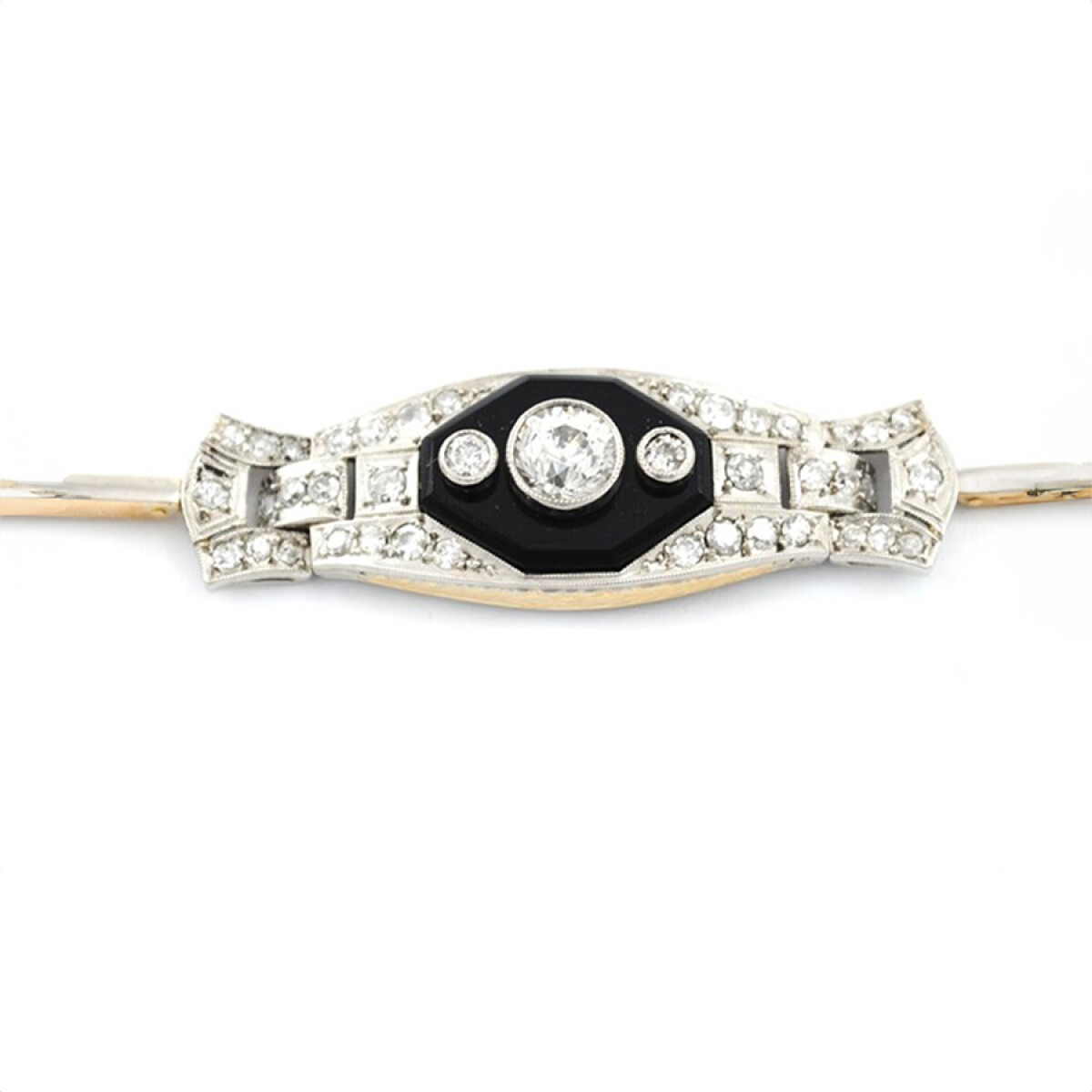 Pulsera Antigua Oro 18K, Platino, Onix Y Brillantes 