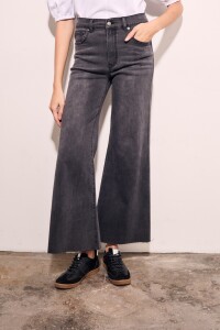 Jean Flared Wide Leg Denim Gris