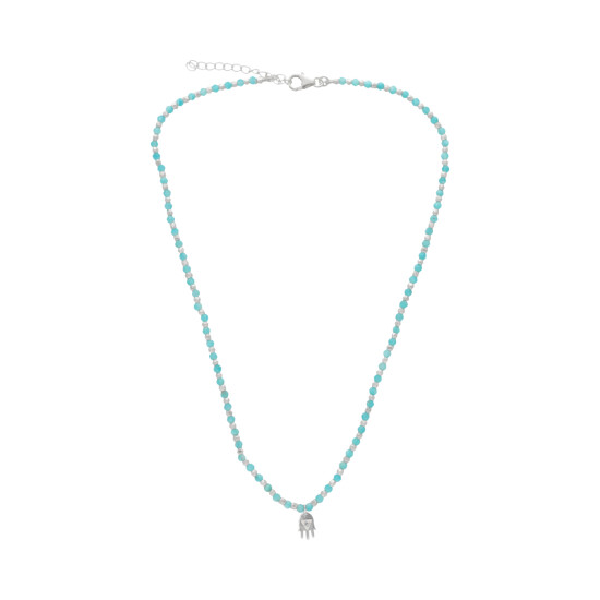 Collar Cadena Karvik Dije Amazonita Con Mano De Hamsa Plata 925 0