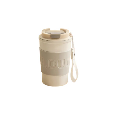 Vaso térmico con tapa y banda de silicona anti derrame 380ml Blanco