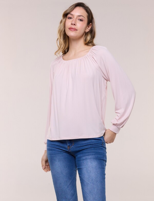Blusa Modal Escote Fruncido Y Mangas Largas ROSA