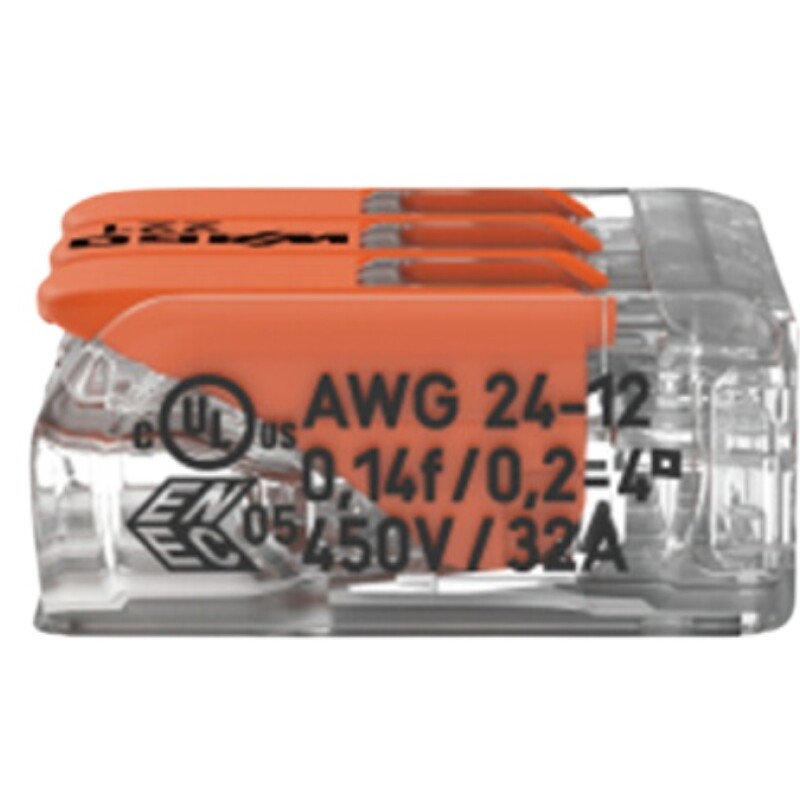 CONECTOR/EMPALME RAPIDO WAGO 221/413 - 0,5 A 4MM2 - 3 CONEX CONECTOR/EMPALME RAPIDO WAGO 221/413 - 0,5 A 4MM2 - 3 CONEX