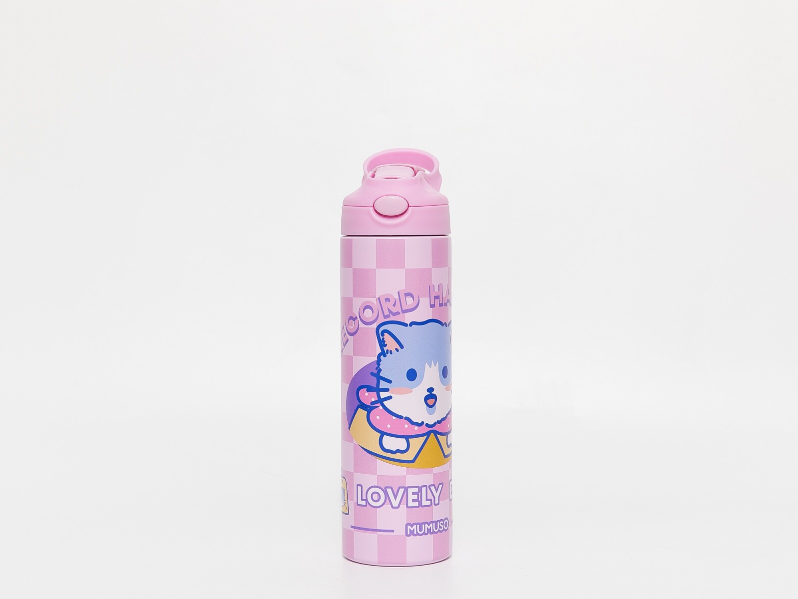 BOTELLA DE AGUA AISLADA CON TAPA ARRIBA PARA NIÑOS (CUTE CAT/500 ML/PINK) 