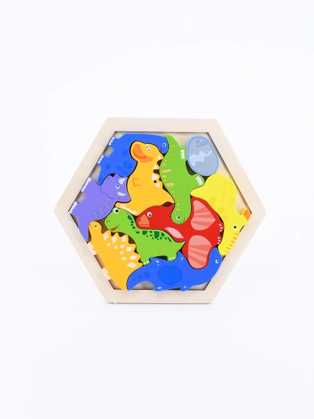 DINO MADERA HEXAGONAL PUZZLE MULTICOLOR