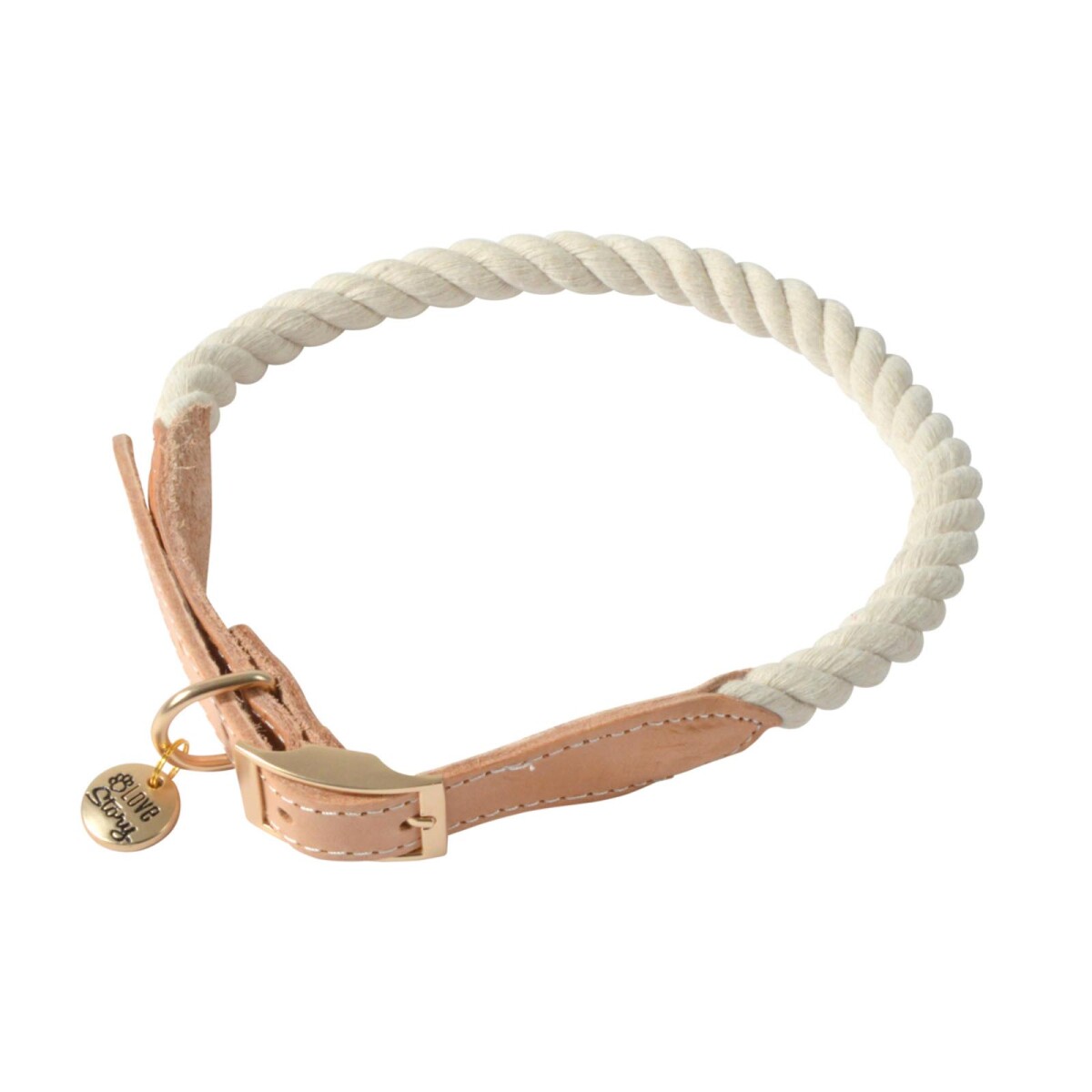 COLLAR AJUSTABLE MASCOTA - CUERO-Y-ALGODON NATURAL-BEIGE CUERDA 