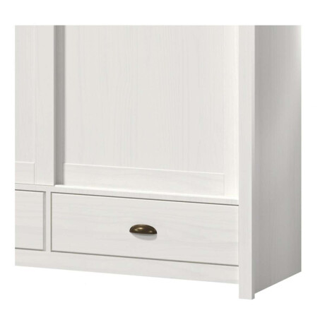 Ropero 3 puertas corredizas 3 cajones Madera maciza Blanco