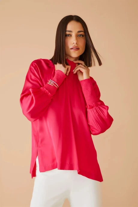 Blusa Cuello Alto Lastex Fucsia