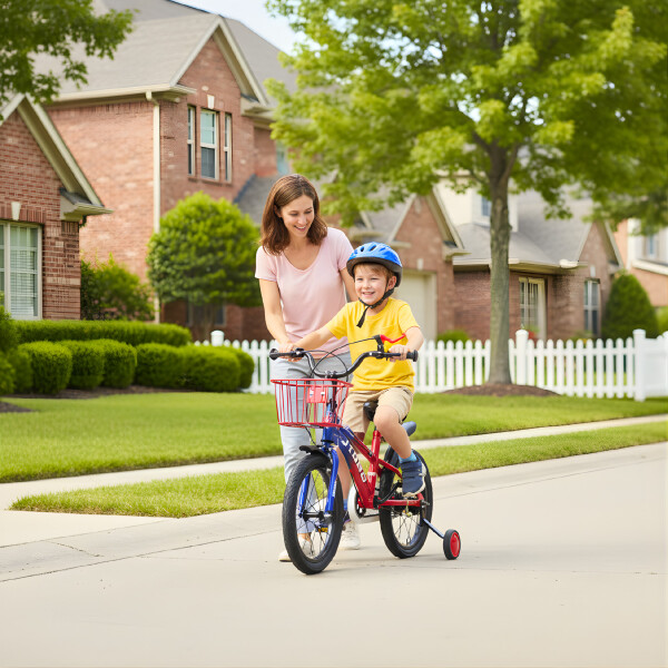Bicicleta Infantil Yjtong R18 Canasto Rueditas Guardabarro Rojo 1