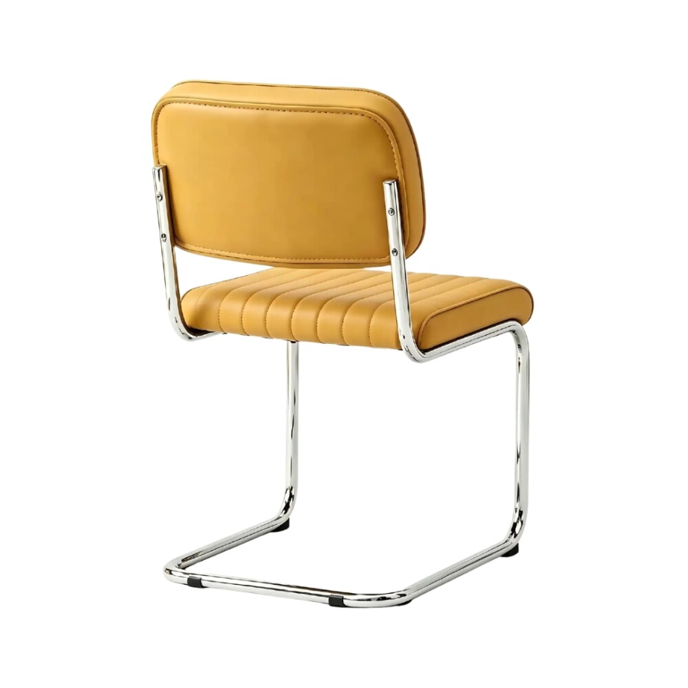 Silla de Comedor Metal Cromado y Tapizada Naranja