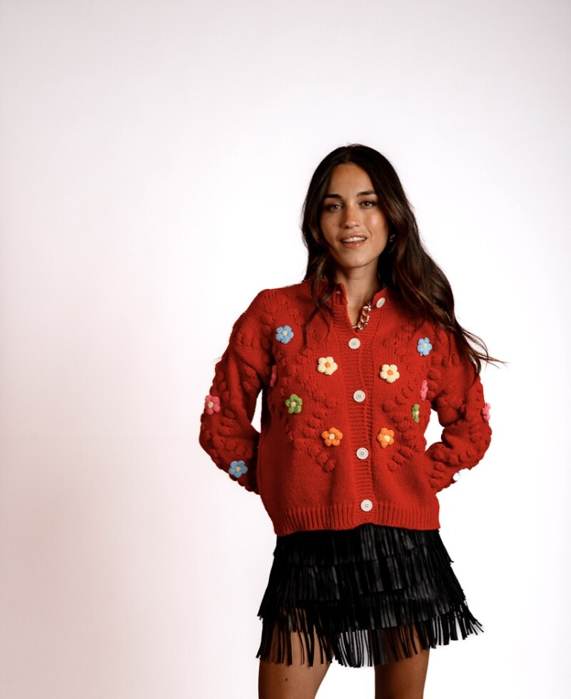 Saco Clarisse bordó con flores de colores
