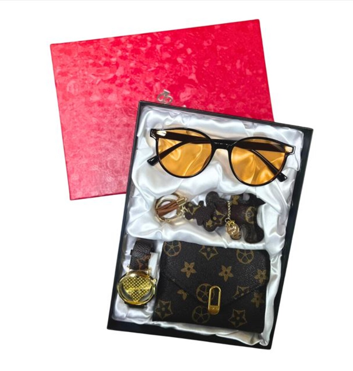 Pack Dama Monedero Lentes de Sol Llavero y Reloj E-043 - NEGRO 