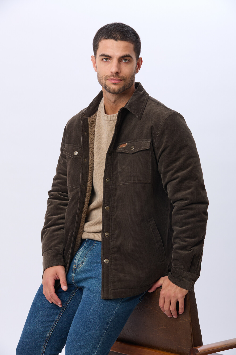 CAMPERA DE PANA Y CORDERITO Verde