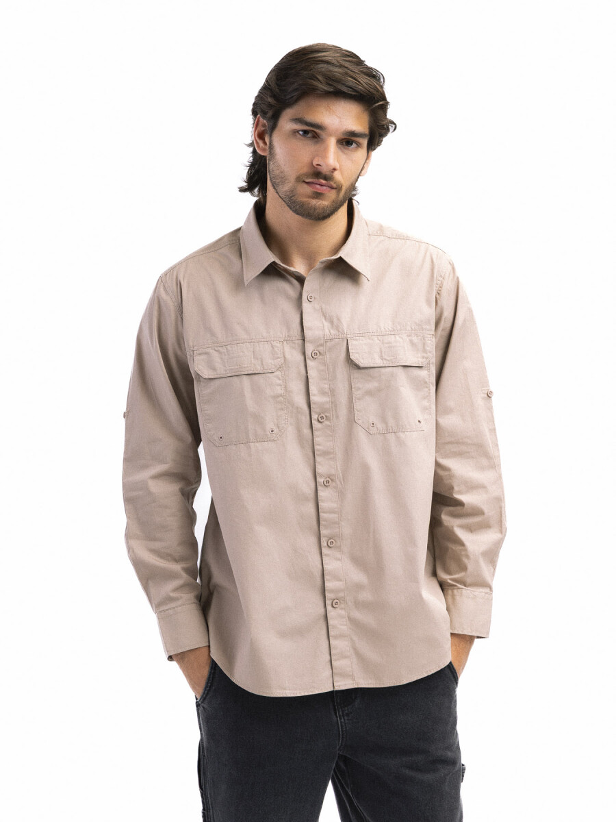Camisa Algodón Manga Larga Fishing - Beige 