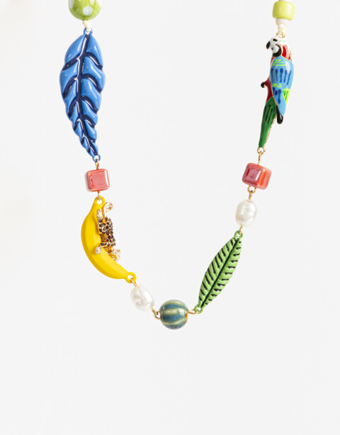 Collares Cortos Color Collar Multidijes Mono Y Tucán - Dorado