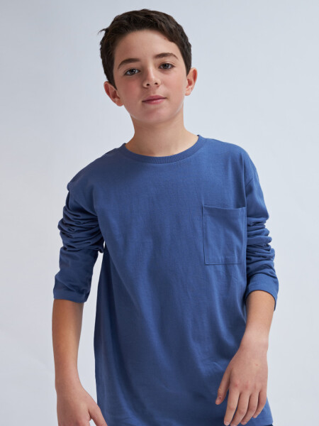 Remera manga larga bolsillo Azul