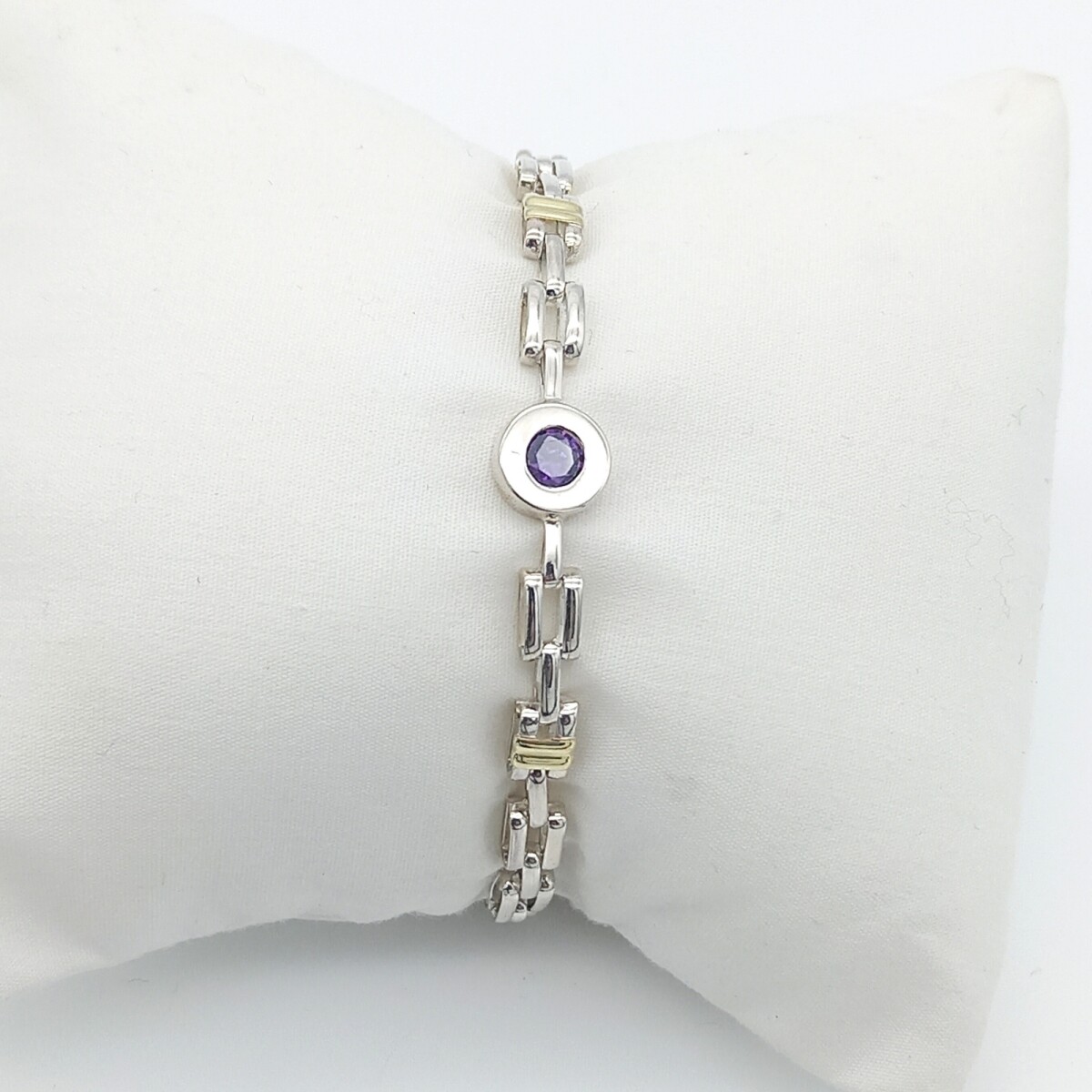 Pulsera de plata 95 y double en oro 18 ktes con circonia. 