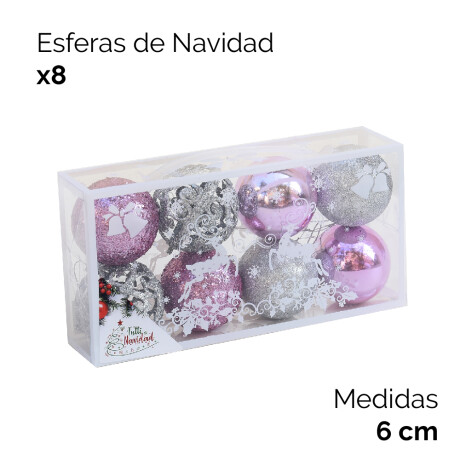 Set De Decoracion Esferas X8 Unidades 6cm Rosado Y Plateado Set De Decoracion Esferas X8 Unidades 6cm Rosado Y Plateado