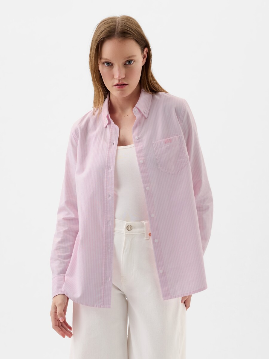 Camisa Con Bolsillo Logo Gap Mujer - Pink Stripe 8172-1 