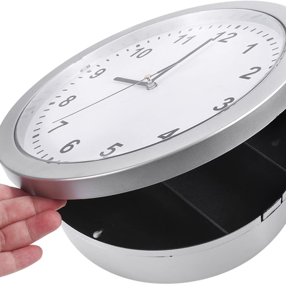 Caja Fuerte De Seguridad Reloj De Pared 25cm De Diametro Plateado