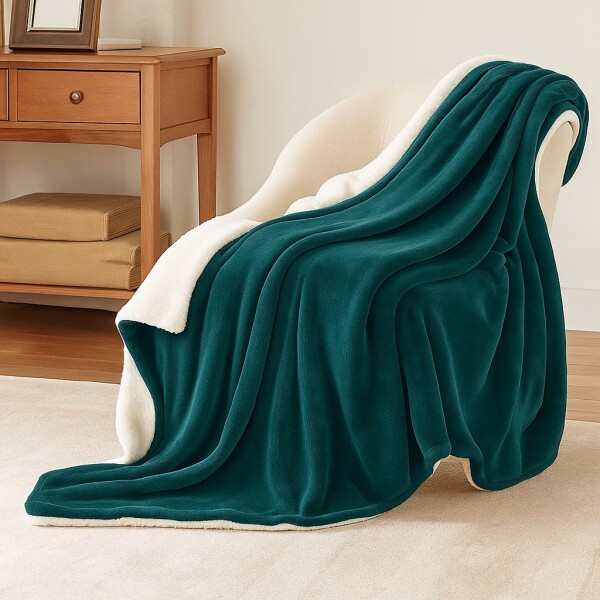 Frazada Manta Polar Con Corderito Acolchado 2 Plazas 230x200 Variante Color Verde Oscuro