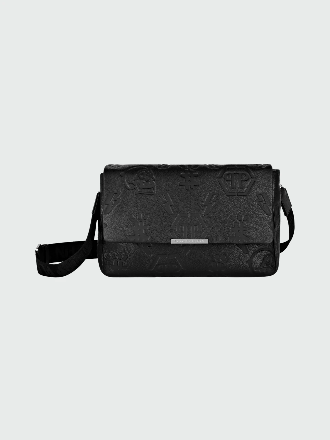 PHILIPP PLEIN - bolso de hombro mediano plateado de cuero Negro