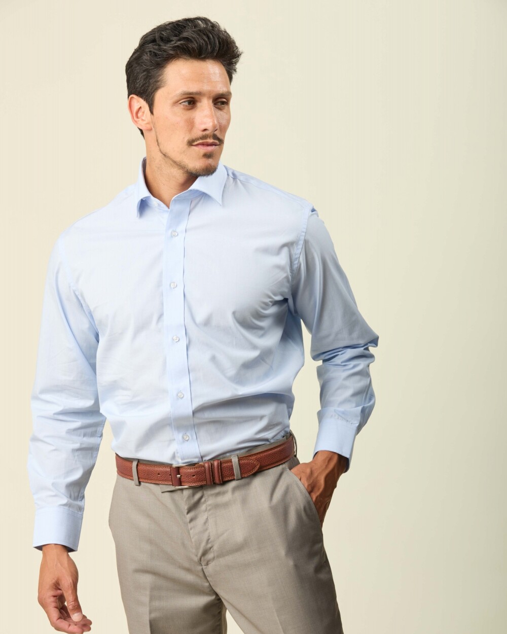 Camisa Verelli Vestir Algodón Manga Larga Celeste