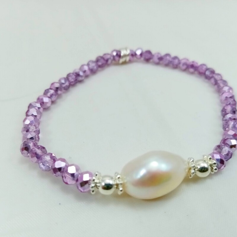 Pulsera Madre perla y cristales Cristales Violeta