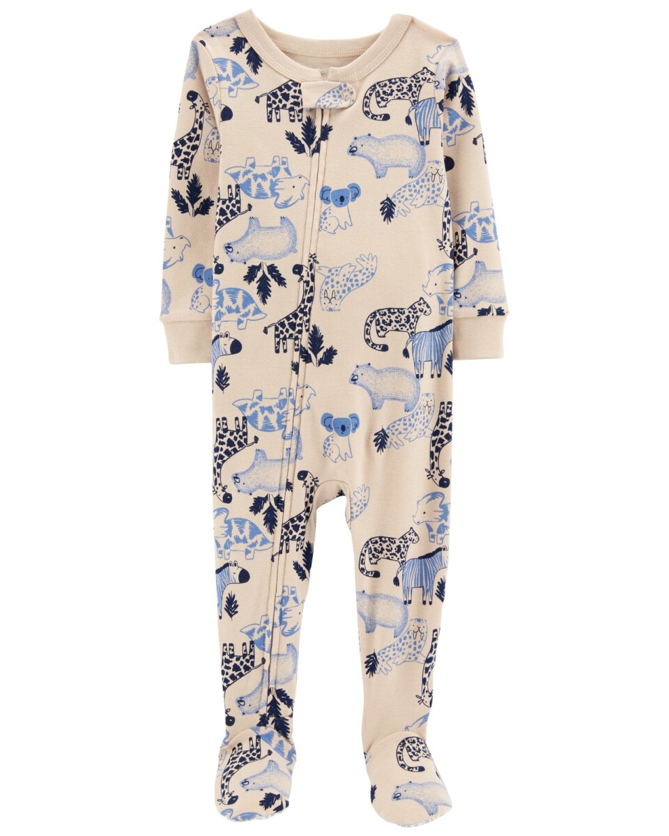 Pijama de algodón con pie diseño safarí. Talles 12-24M 