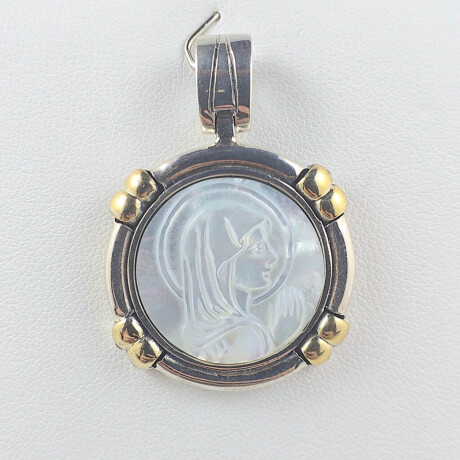 Medalla religiosa de Plata 925 con Doublé en Oro 18 kt y Nácar Virgen Niña