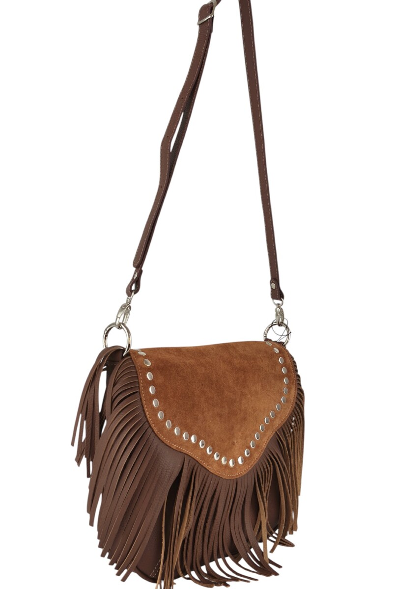 Cartera con flecos y solapa Marron