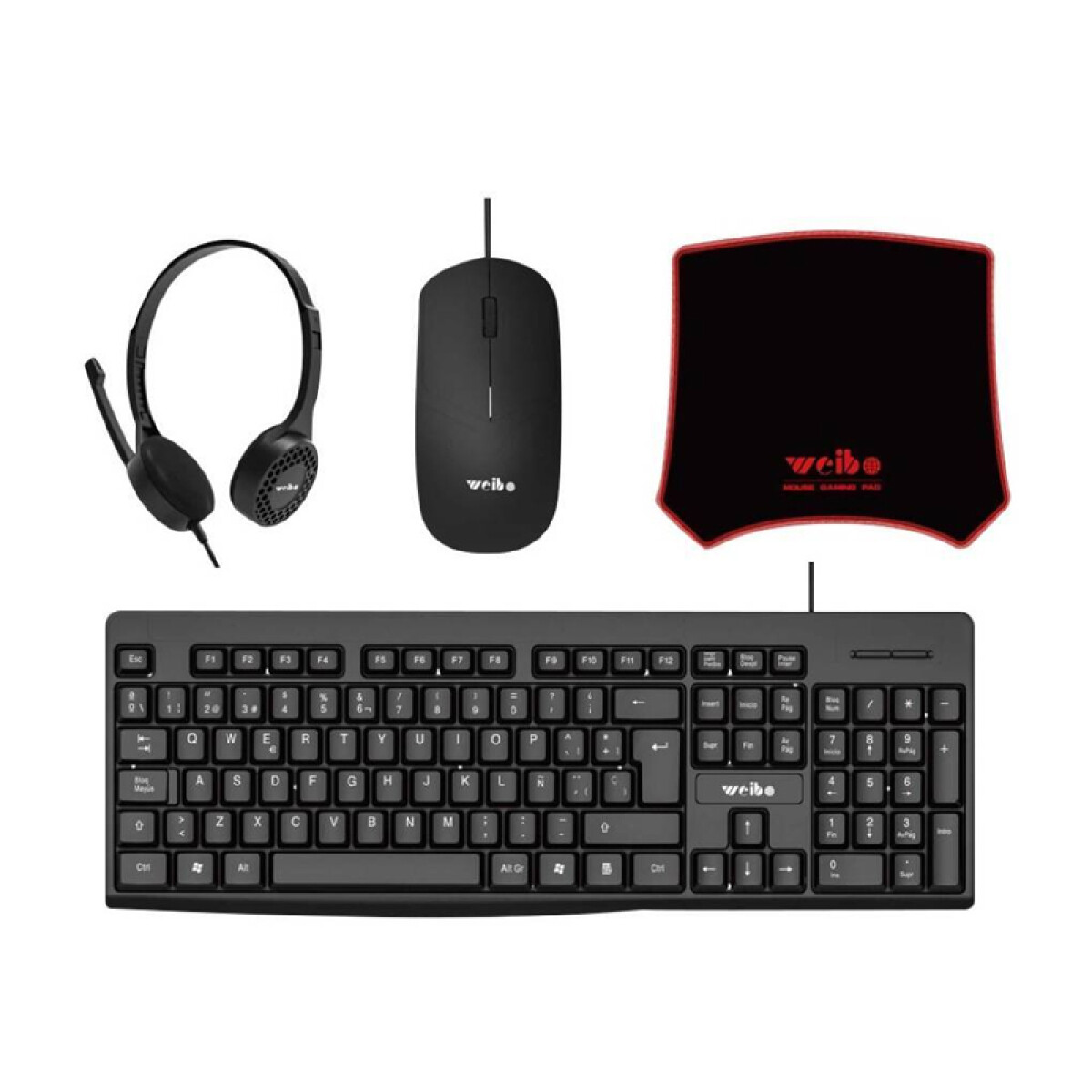 Combo de Oficina: Teclado, mouse, auricular y mousepad 