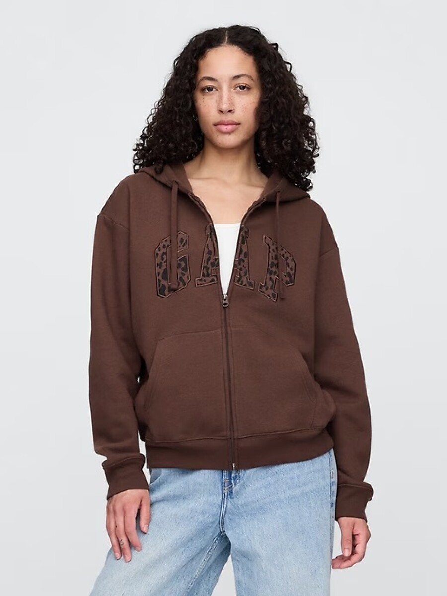Buzo Canguro Con Cierre Logo Gap Mujer - Chocolate Bar 041 