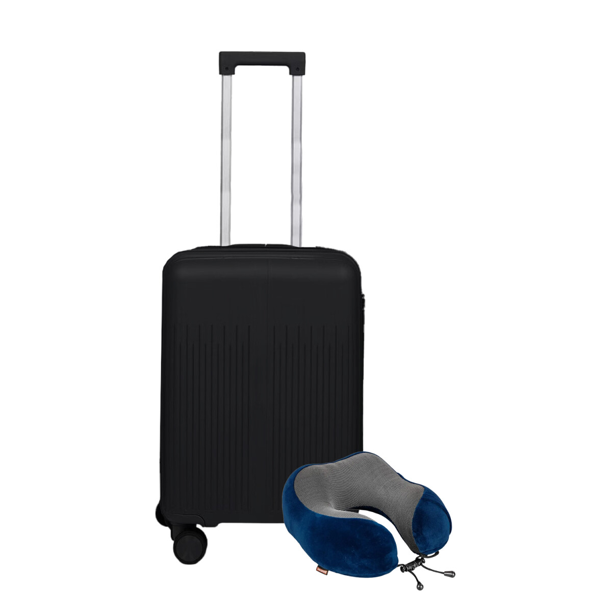 Set Valija Carry On Rígida + Almohadón Cervical Memoria Azul - Negro 