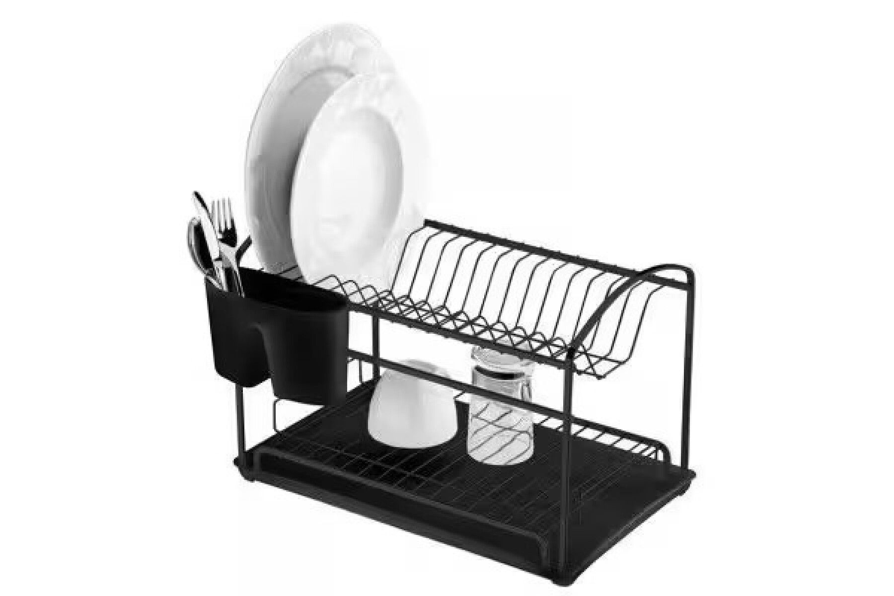 Escurreplatos Con Bandeja Negro Mate 