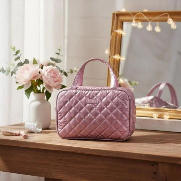 Portacosméticos puffy con asas rosa