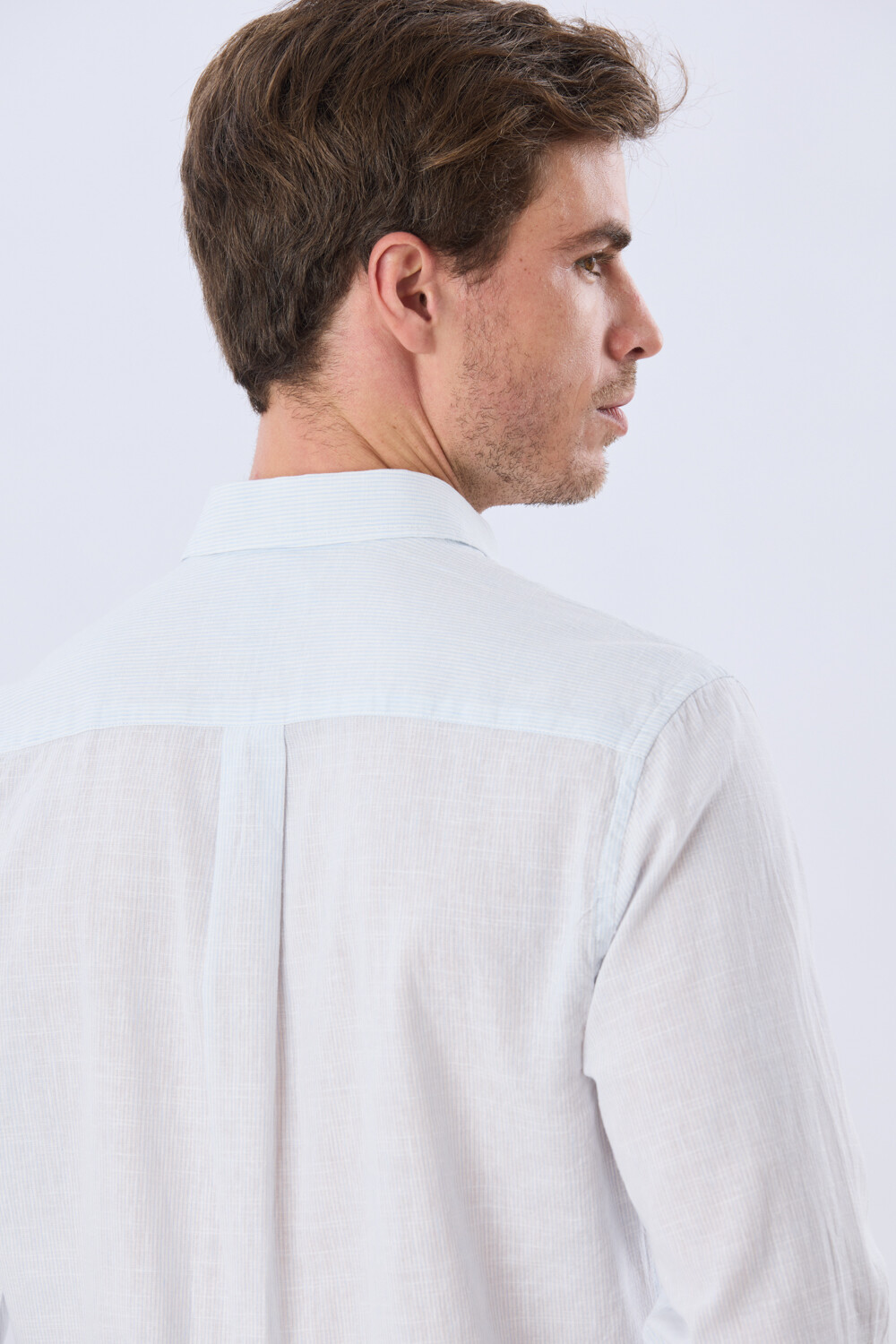 CAMISA RAYADA DE LINO Celeste