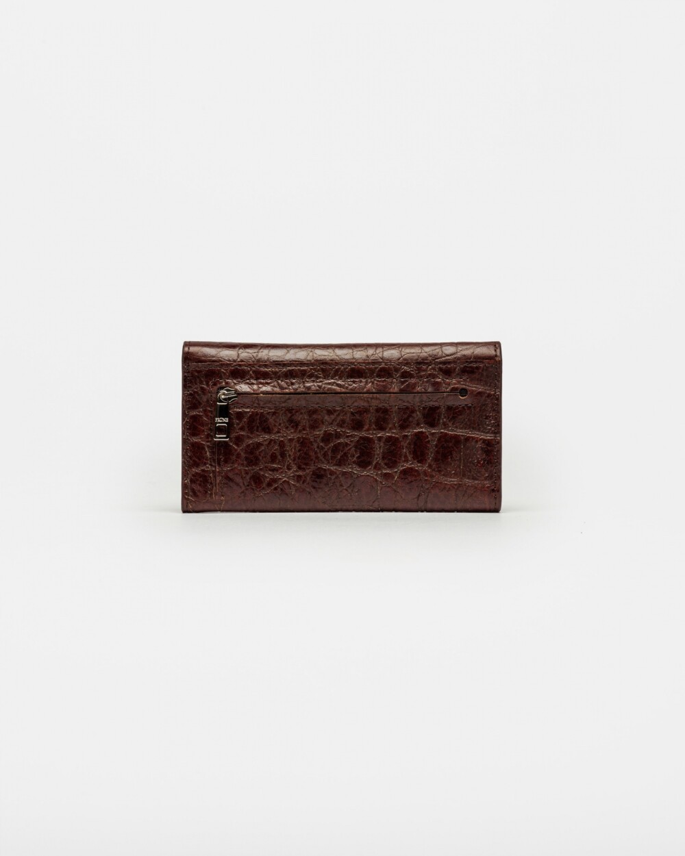 Billetera Cataluña En Cuero Grabado Croco Red Tabaco