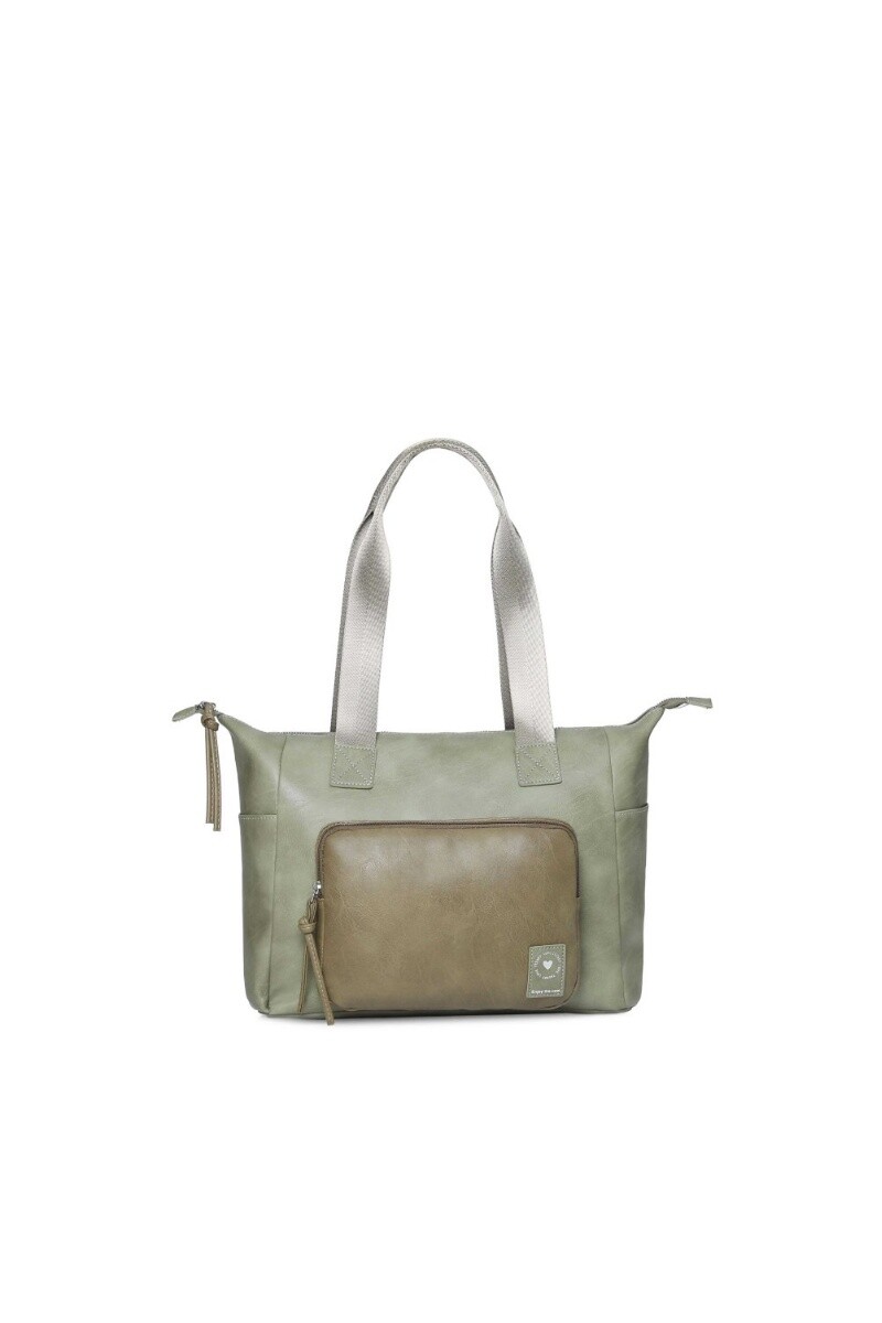 Bolso shopper con bolsillo frontal - Beige 