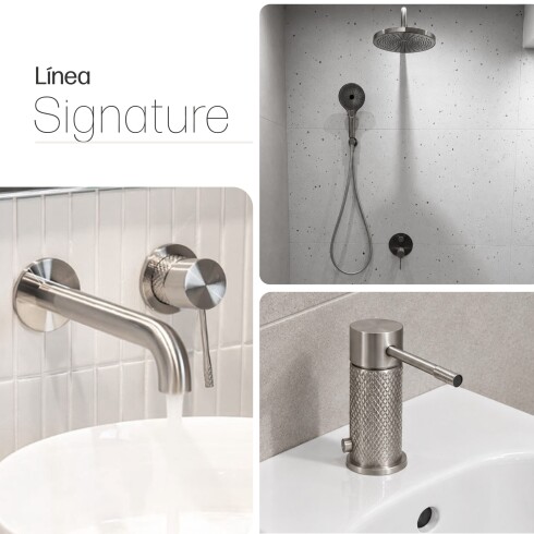 JUEGO DE GRIFERIA SIGNATURE BRUSHED NICKEL LAVATORIO PARED GRIS-BRUSHED NICKEL