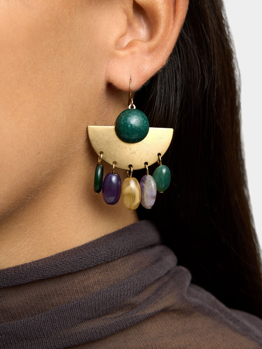 Pendientes Abanico Con Piedras multicolor
