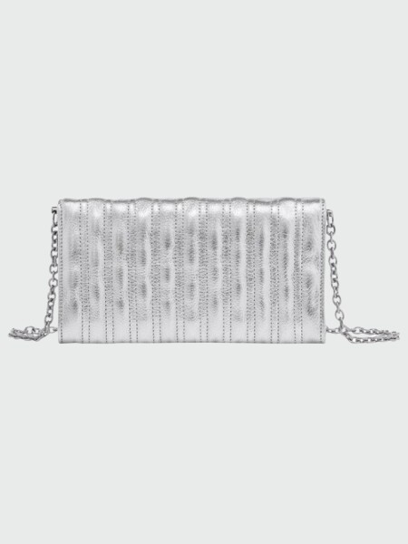 Longchamp -Sobre de cuero con solapa, Brioche Plateado