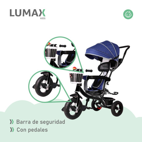 Coche Triciclo a Pedal C/Guía y Capota giratorio 360 - Azul Azul