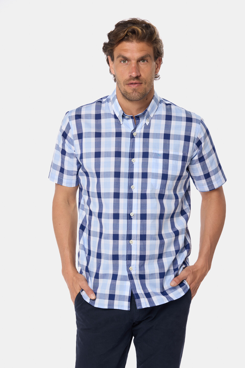 CAMISA A CUADROS Celeste