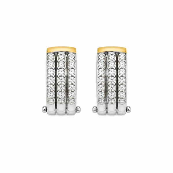 Caravanas Aro Triple Línea con Zirconias- Plata y Oro CA8459 conpiedra