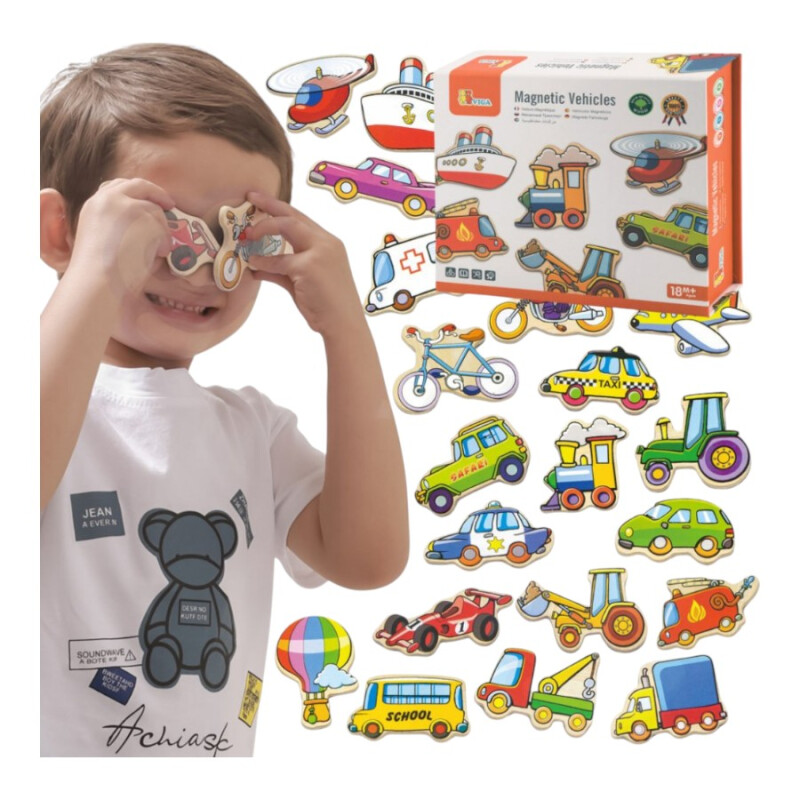 Set Vehículos Magnéticos Madera Viga Set Vehículos Magnéticos Madera Viga