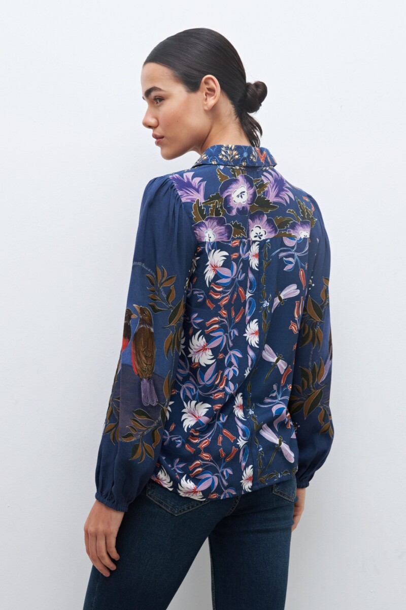 Camisa estampada patchwork floral azul marino