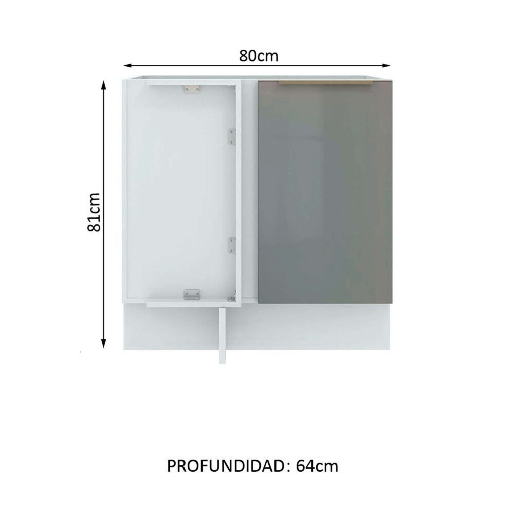 BAJO MESADA ESQUINERO 80 CM MDP-Y-VIDRIO BLANCO LUX